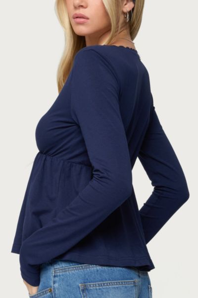 Edikted - Kenzie Long Sleeve Babydoll Top in Navy, Women's at