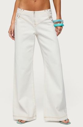 EDIKTED EDIKTED Kianni Studded Low Rise Wide Leg Jeans