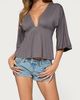 Edikted Edikted Kleoh V Neck Babydoll Top in Dark/Gray, Women's at Urban Outfitters - 4