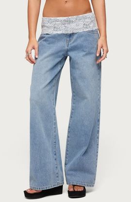 EDIKTED EDIKTED Lace Foldover Low Rise Baggy Pants