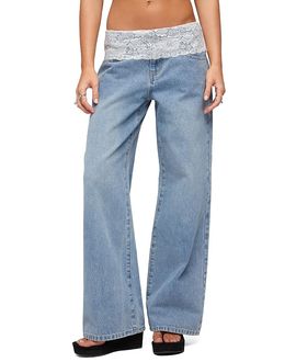 Edikted Edikted Lacey Foldover Low Rise Baggy Jeans