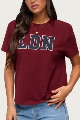 Edikted Edikted Ldn T Shirt Top in Burgundy, Women's at Urban Outfitters