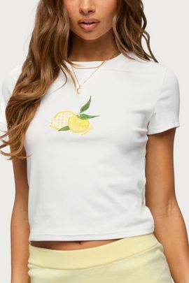 Edikted Edikted Lemon Patch T Shirt Top in White, Women's at Urban Outfitters