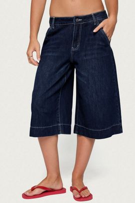 Edikted Edikted Letty Low Rise Denim Bermuda Shorts in Dark/Blue, Women's at Urban Outfitters