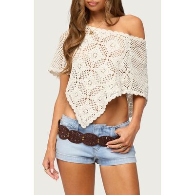 EDIKTED EDIKTED Lilianna Scallop Trim Cotton Crochet Poncho
