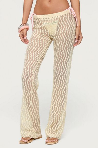 Edikted Edikted Liliette Sheer Textured Pants in Yellow, Women's at Urban Outfitters