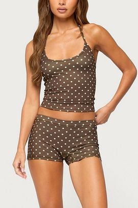 Edikted Edikted Lisah Polka Dot Micro Shorts in Brown/And/Yellow, Women's at Urban Outfitters