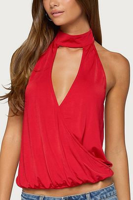Edikted Edikted Lizah High Neck Cutout Wrap Top in Red, Women's at Urban Outfitters