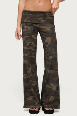 Edikted Edikted Lumielle Camo Wide Leg Foldover Pants in Olive, Women's at Urban Outfitters