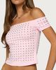 Edikted Edikted Mack Studded Off Shoulder Top in Pink, Women's at Urban Outfitters - 3