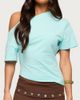 Edikted Edikted Mariee Asymmetric Off Shoulder Top in Aqua, Women's at Urban Outfitters - 1