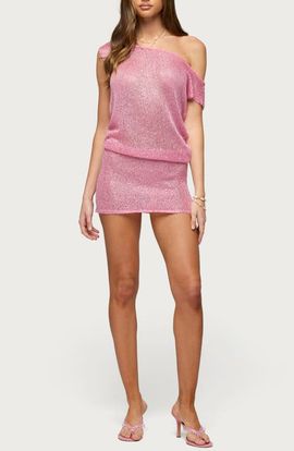 EDIKTED EDIKTED Mel Sequin One-Shoulder Knit Minidress