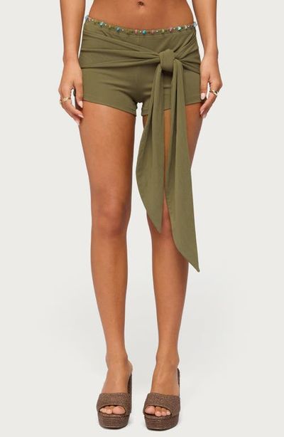 EDIKTED EDIKTED Monroah Beaded Low Rise Tie Waist Shorts