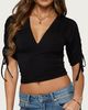Edikted Edikted Muriel Drawstring V Neck Top in Black, Women's at Urban Outfitters - 1