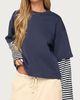 Edikted Edikted Nacie Layered Stripey Long Sleeve T Shirt in Navy, Women's at Urban Outfitters - 1