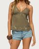 Edikted Edikted Nadine Embroidered Linen Look Top in Olive, Women's at Urban Outfitters - 4