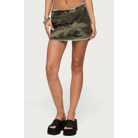 EDIKTED EDIKTED Nadyah Studded Camo Denim Miniskirt