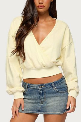 Edikted Edikted Narli Wrap Cropped Sweatshirt in Light/Yellow, Women's at Urban Outfitters