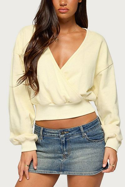 Edikted Edikted Narli Wrap Cropped Sweatshirt in Light/Yellow, Women's at Urban Outfitters
