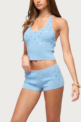 Edikted Edikted Nataly Button Knit Shorts in Light/Blue, Women's at Urban Outfitters