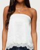 Edikted Edikted Netta Lacey Strapless Satin Effect Top in White, Women's at Urban Outfitters - 1