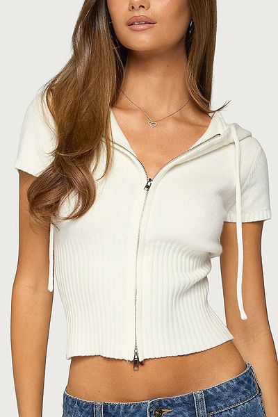 Edikted Edikted Noelani Hooded Knit Top in White, Women's at Urban Outfitters