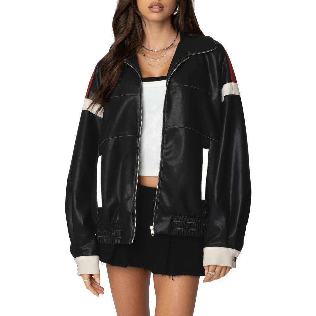 EDIKTED EDIKTED North Star Faux Leather Bomber Jacket