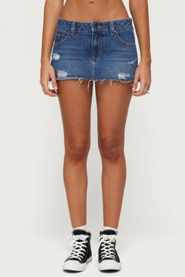 Edikted Edikted Nylah Distressed Denim Mini Skort in Blue/Washed, Women's at Urban Outfitters