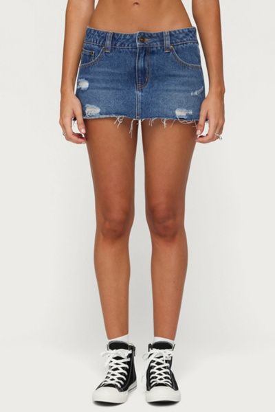 Edikted Edikted Nylah Distressed Denim Mini Skort in Blue/Washed, Women's at Urban Outfitters