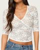 Edikted Edikted Olsi Sheer Lace Three-Quarter Sleeve Top in Cream, Women's at Urban Outfitters - 1