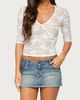 Edikted Edikted Olsi Sheer Lace Three-Quarter Sleeve Top in Cream, Women's at Urban Outfitters - 4