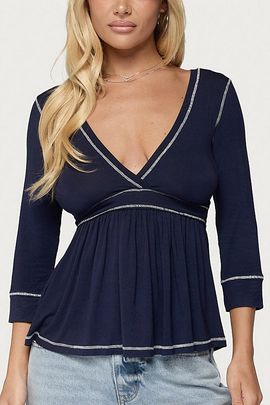 Edikted Edikted Parah Contrast Babydoll Top in Navy, Women's at Urban Outfitters