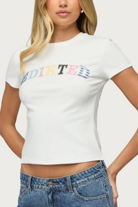 Edikted Edikted Patchwork Baby T Shirt Top in White, Women's at Urban Outfitters