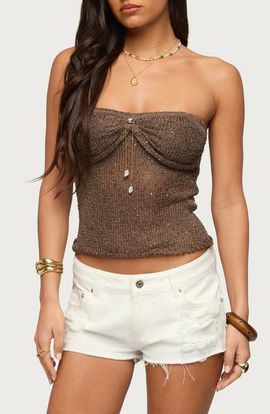EDIKTED EDIKTED Pearly Charm Strapless Sequin Knit Top
