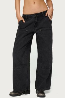 Edikted Edikted Petite Ayla Low Rise Carpenter Jeans in Black/Washed, Women's at Urban Outfitters