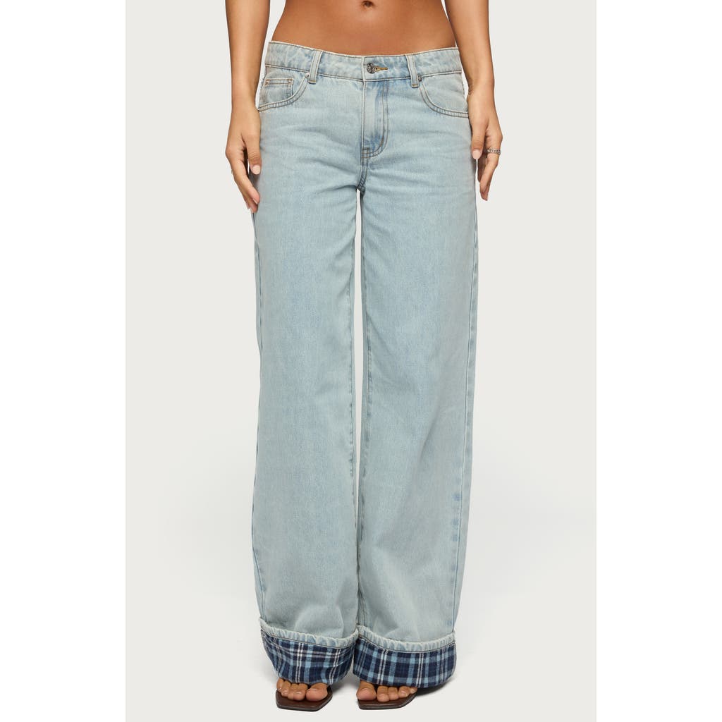 EDIKTED EDIKTED Plaid Low Rise Cuff Wide Leg Jeans