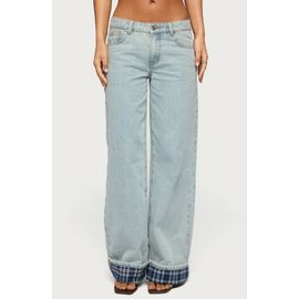 EDIKTED EDIKTED Plaid Low Rise Cuff Wide Leg Jeans