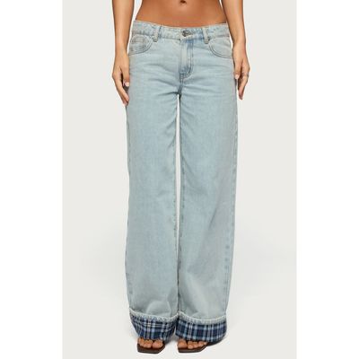 EDIKTED EDIKTED Plaid Low Rise Cuff Wide Leg Jeans