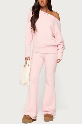 Edikted Edikted Plush Flared Pants in Light/Pink, Women's at Urban Outfitters