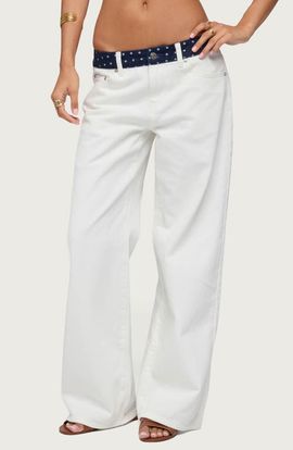 EDIKTED EDIKTED Polka Dot Waist Low Rise Wide Leg Jeans