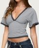 Edikted Edikted Primrosa Striped V Neck Flutter Top in Dark/Gray/Melange, Women's at Urban Outfitters - 3