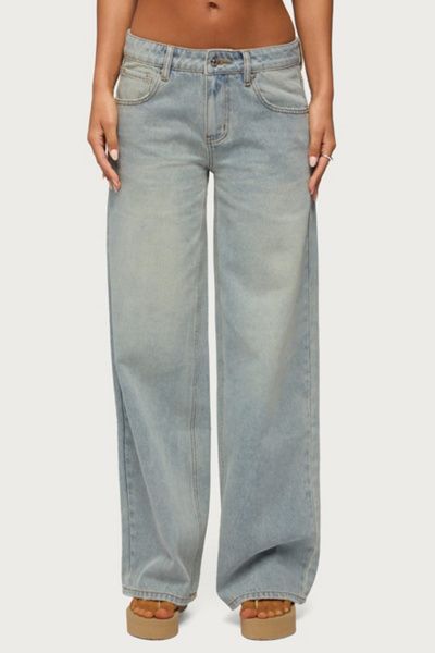 Edikted Edikted Quintie Mid Rise Straight Leg Jeans in Vintage/Light/Wash, Women's at Urban Outfitters