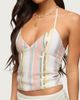 Edikted Edikted Raquel Sequin Striped Halter Top in White, Women's at Urban Outfitters - 3