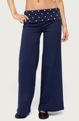 EDIKTED EDIKTED Reeva Polka Dot Foldover Wide Leg Pants