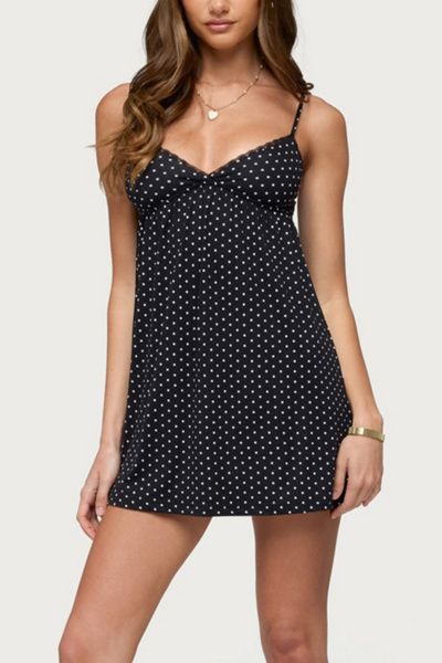 Edikted Edikted Reigna Lacey Polka Dot Mini Dress in Black/And/White, Women's at Urban Outfitters