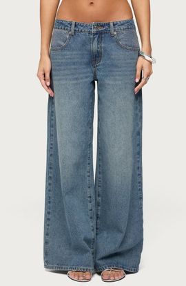EDIKTED EDIKTED Rhinestone Low Rise Wide Leg Jeans