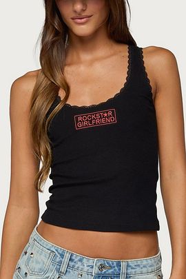 Edikted Edikted Rockstar Girlfriend Lacey Tank Top in Black, Women's at Urban Outfitters