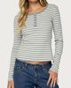 Edikted Edikted Roma Striped Henley Top in Gray/Melange, Women's at Urban Outfitters - 1