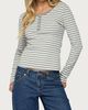 Edikted Edikted Roma Striped Henley Top in Gray/Melange, Women's at Urban Outfitters - 4