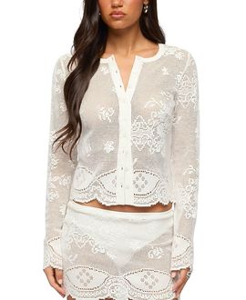 Edikted Edikted Rusa Button Up Sheer Crochet Top